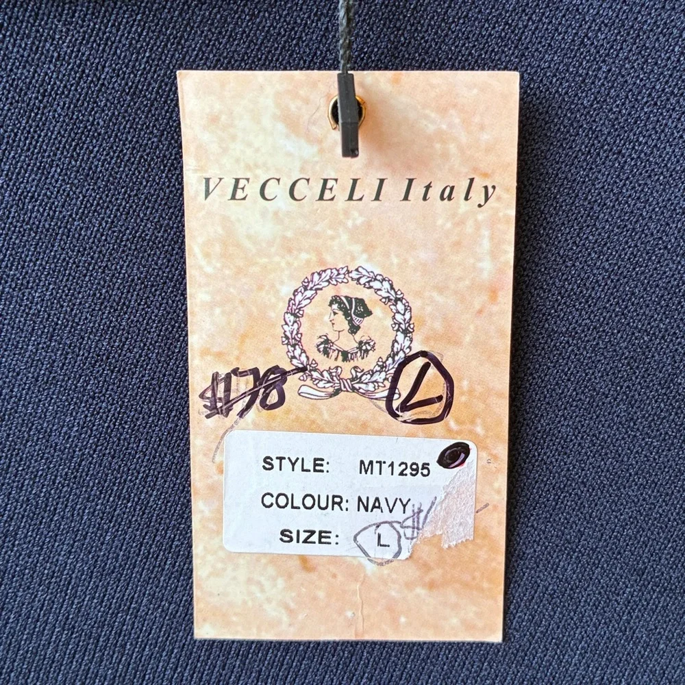 Vecceli Italy Navy White Asymmetrical Boat Neck Top, Large - Picture 8 of 9